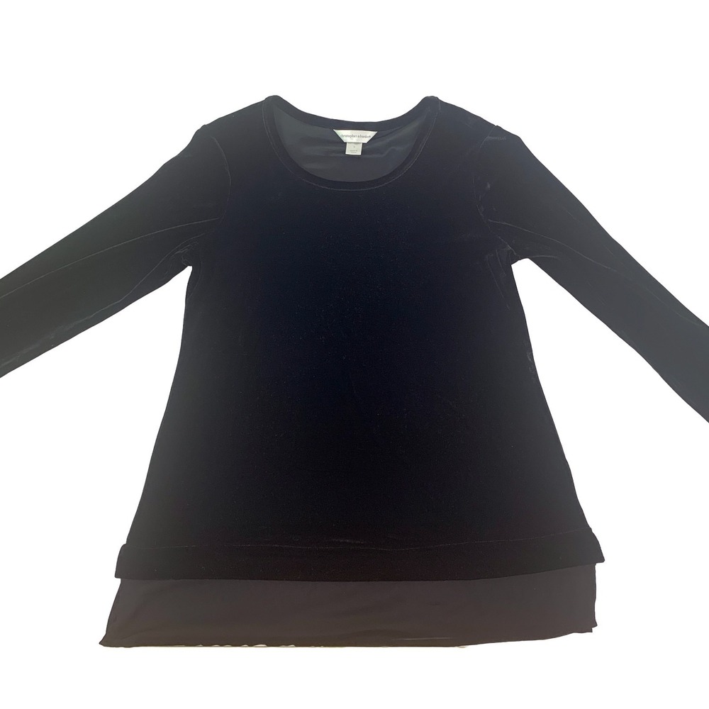 Christopher & Banks Black Velvet Tunic Shirt Womens Sz S Sheer‎ Hem Whimsigoth